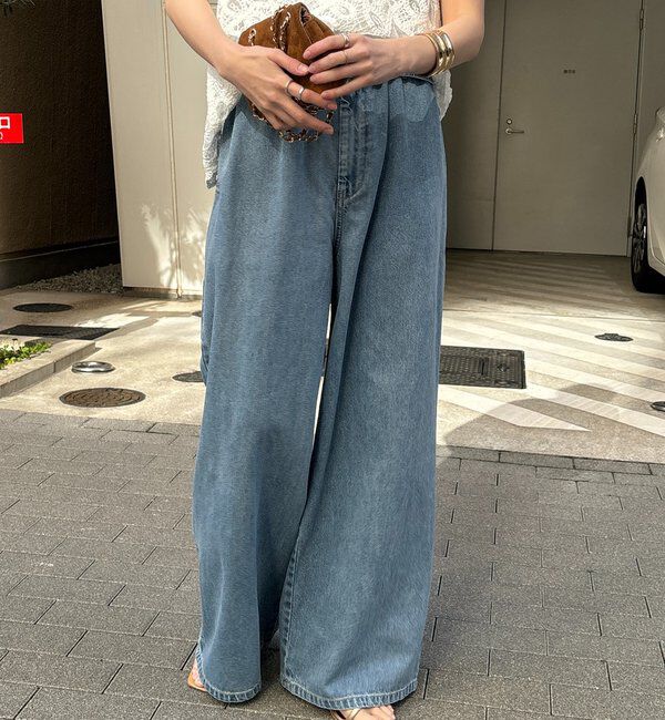  「ウエスト折り返しギャザーデニム」|デニム|