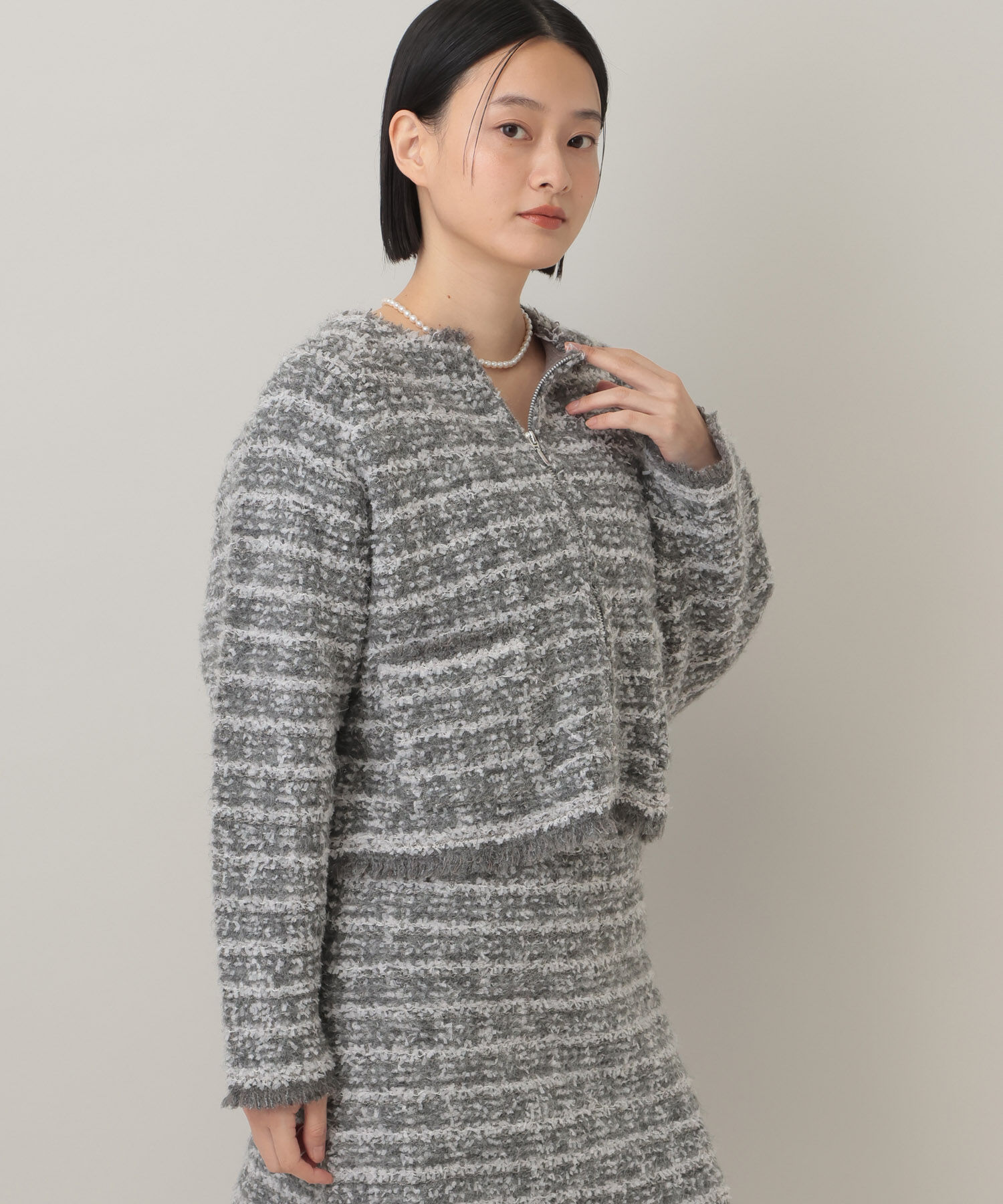  「【セットアップ対応】ツィードニットZIPカーディガン」|カーディガン|