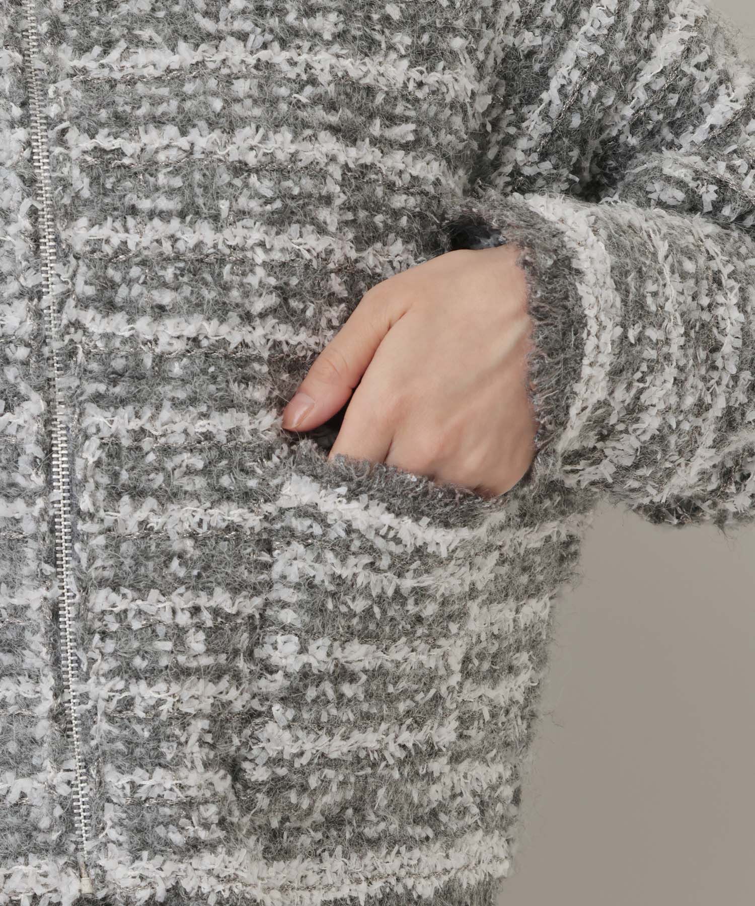  「【セットアップ対応】ツィードニットZIPカーディガン」|カーディガン|