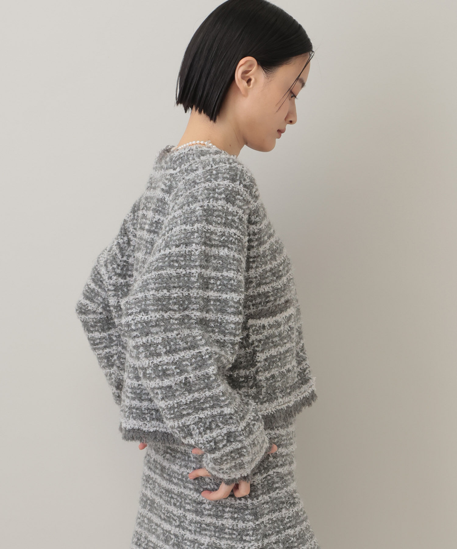  「【セットアップ対応】ツィードニットZIPカーディガン」|カーディガン|