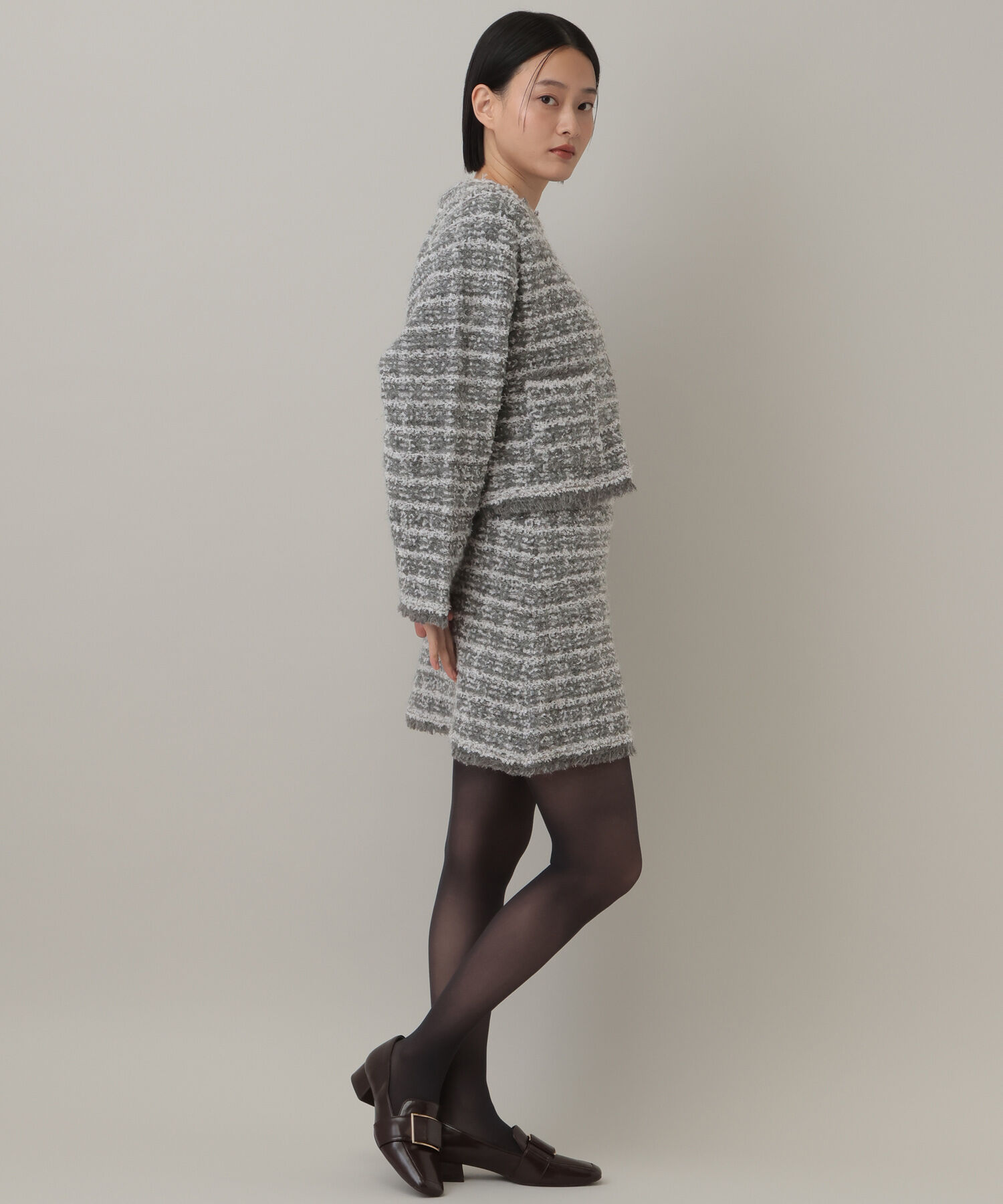  「【セットアップ対応】ツィードニットZIPカーディガン」|カーディガン|