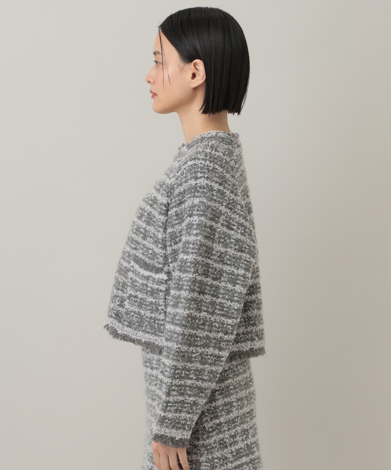  「【セットアップ対応】ツィードニットZIPカーディガン」|カーディガン|