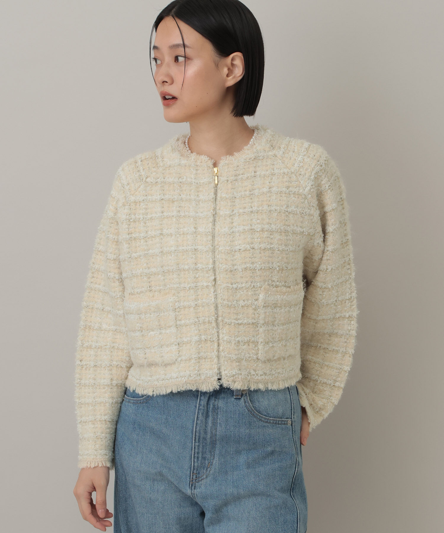  「【セットアップ対応】ツィードニットZIPカーディガン」|カーディガン|