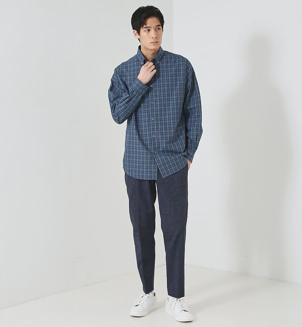 ABAHOUSE「【ミニチェック】スーピマ タイプライター ボタンダウンシャツ」|シャツ・ブラウス|