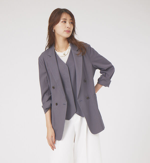 qualite「《セットアップ対応》ブライトリネンダブルジャケット」|テーラードジャケット|チャコールグレー