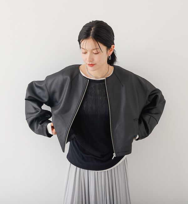 abahouse mavie「ソフトレザーライクジップブルゾン」|ブルゾン・スタジャン|