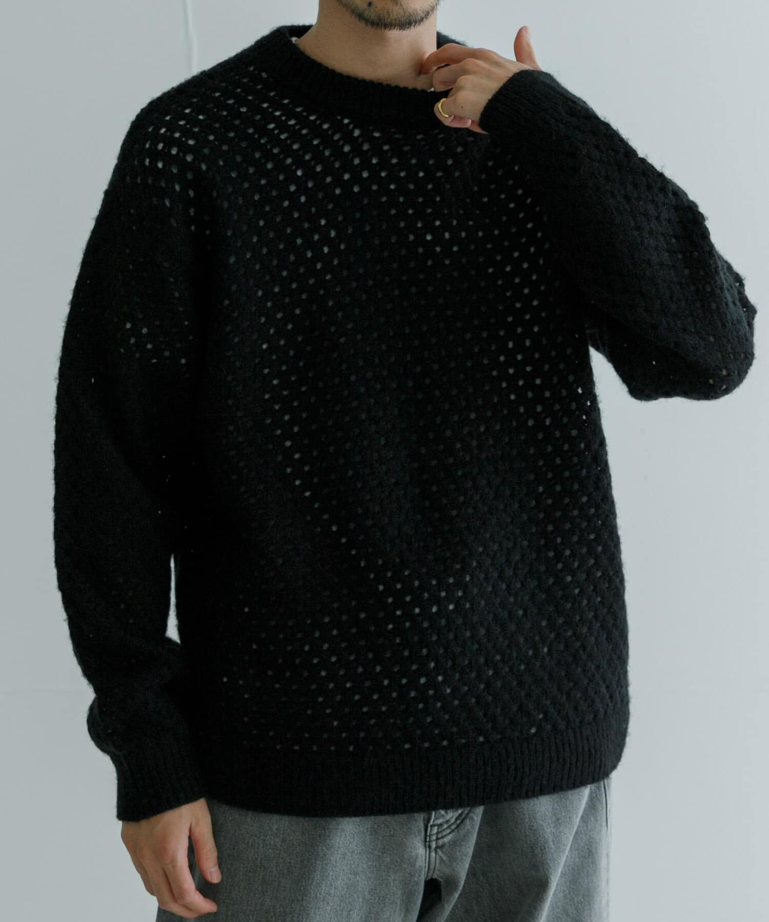 URBAN RESEARCH「ウールアクリルメッシュニット」|ニット・セーター|ブラック
