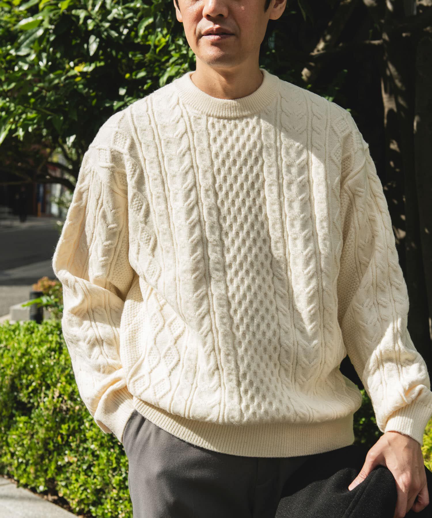 URBAN RESEARCH DOORS「アランニットクルーネックプルオーバー」|ニット・セーター|オフホワイト