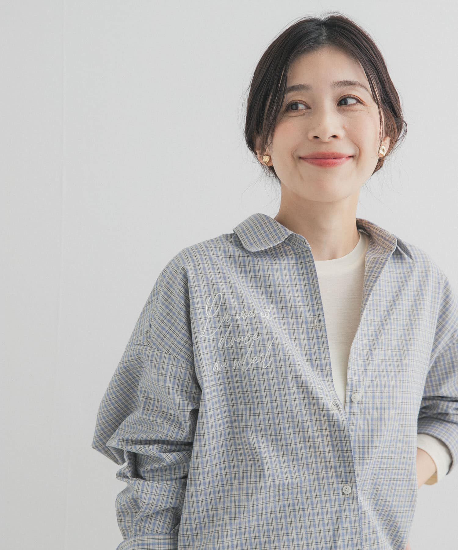 URBAN RESEARCH DOORS「刺繍チェックシャツ」|シャツ・ブラウス|ブルー系その他