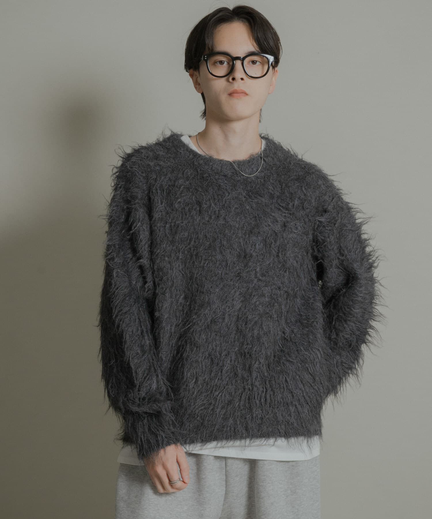 SENSE OF PLACE by URBAN RESEARCH「『洗濯可』シャギークルーネックニット」|ニット・セーター|チャコールグレー