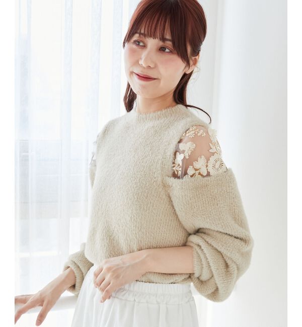  「ショルダーレースシャギーニット」|ニット・セーター|ベージュ
