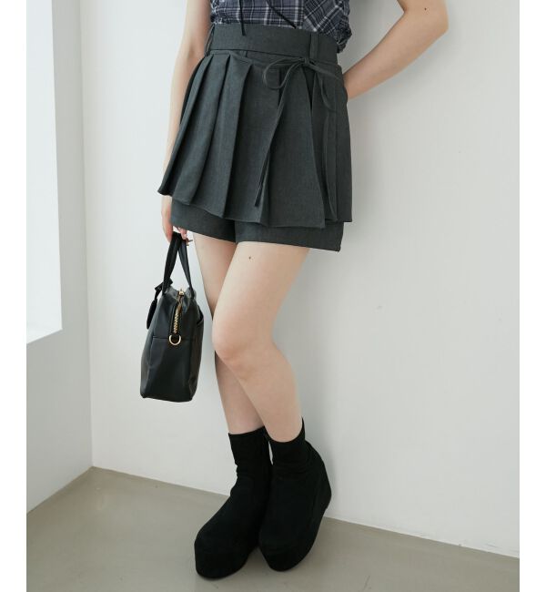  「プリーツデザインショートパンツ」|その他|グレー