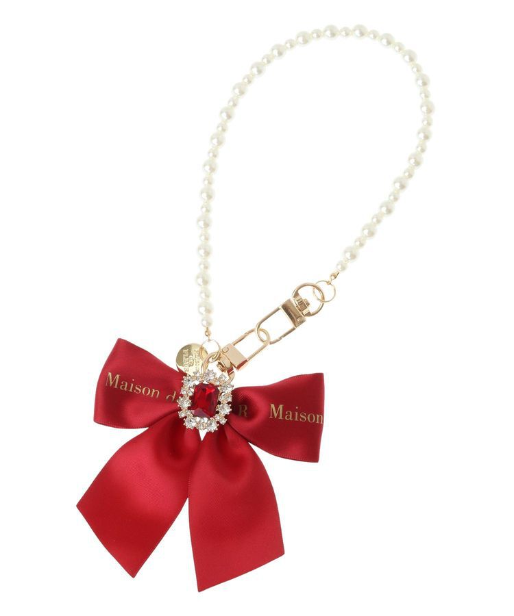 Maison de FLEUR「EC限定ビジューリボンパールストラップ」|その他|レッド
