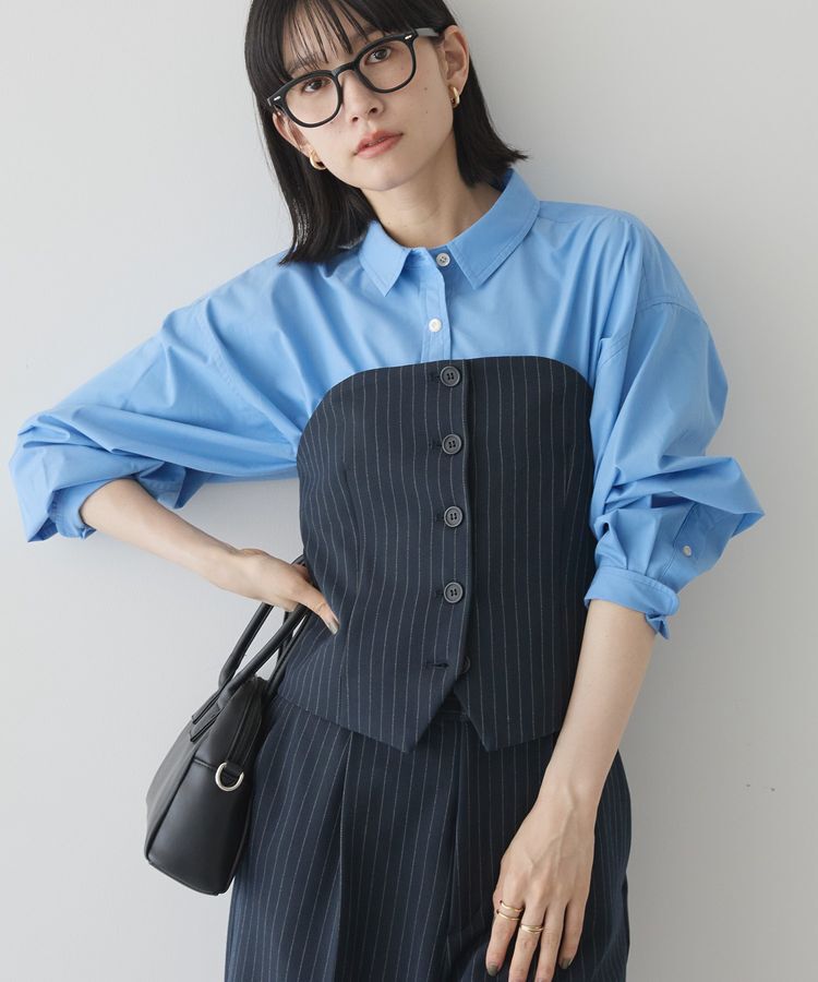 AMERICAN HOLIC「【2WAY】イージーケアフロントボタンビスチェ」|ベスト・ジレ|Stripe Navy