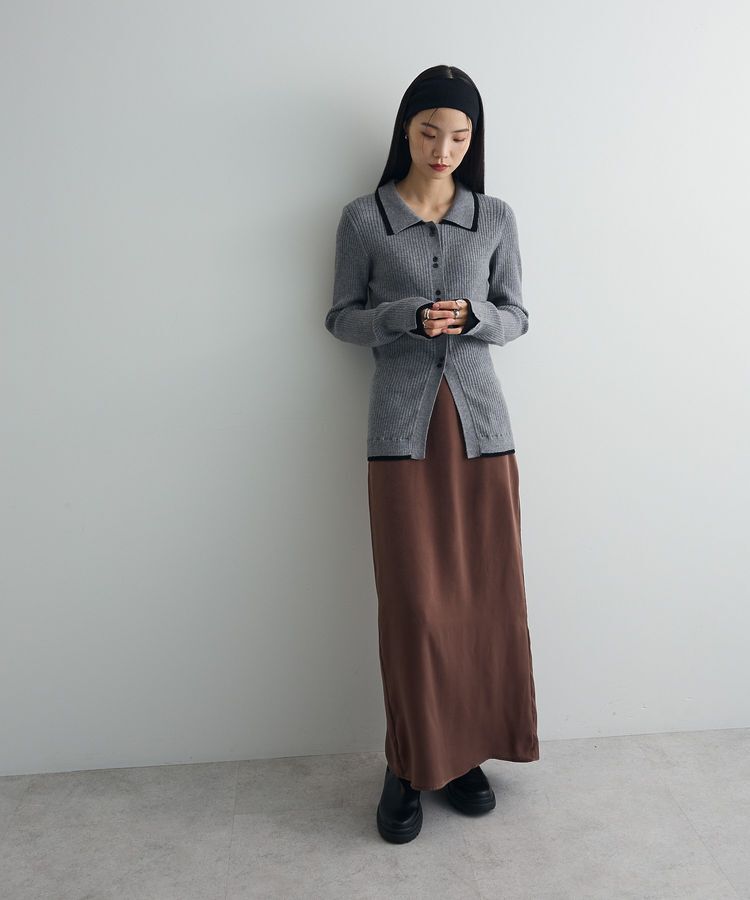 AnriettMusee「配色レイヤードポロリブニットカーディガン」|ニット・セーター|