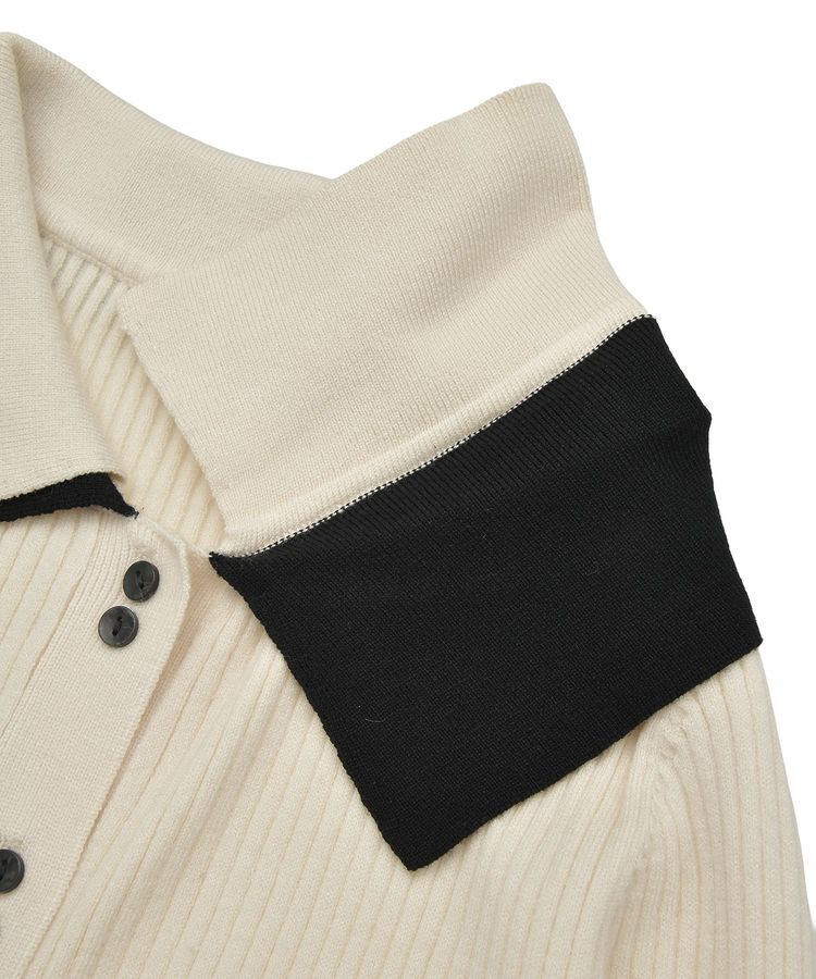 AnriettMusee「配色レイヤードポロリブニットカーディガン」|ニット・セーター|