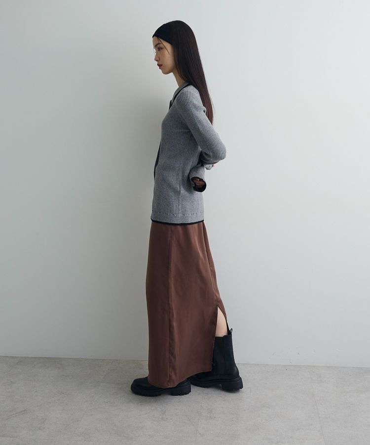 AnriettMusee「配色レイヤードポロリブニットカーディガン」|ニット・セーター|