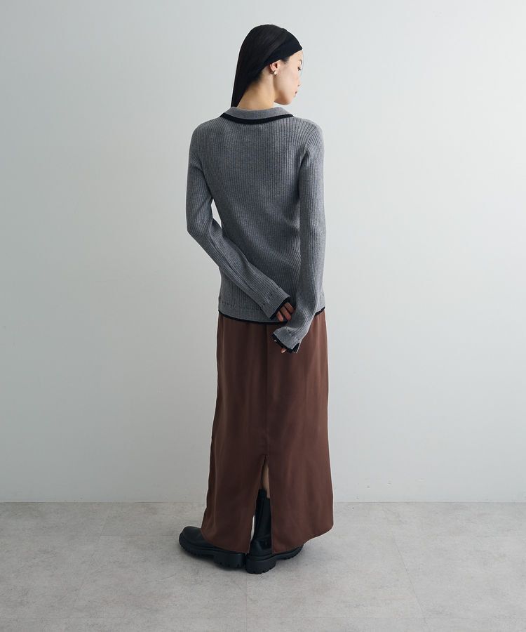 AnriettMusee「配色レイヤードポロリブニットカーディガン」|ニット・セーター|