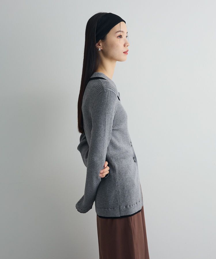 AnriettMusee「配色レイヤードポロリブニットカーディガン」|ニット・セーター|