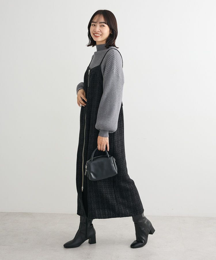 Green Parks「フロントZIPツイードキャミワンピース」|ワンピース|Black