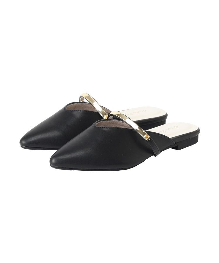 Green Parks「Vカットメタルパーツミュール」|その他|Black