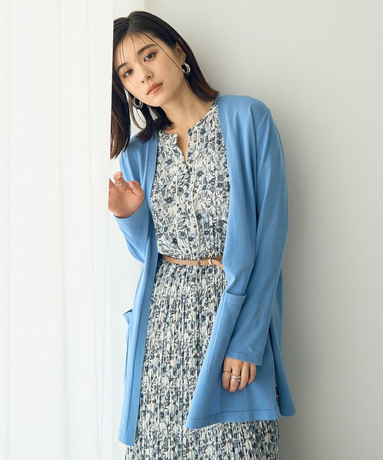YECCA VECCA「【接触冷感】スリットミドル丈カーディガン」|カーディガン|Blue