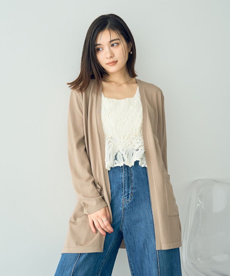 YECCA VECCA「【接触冷感】スリットミドル丈カーディガン」|カーディガン|