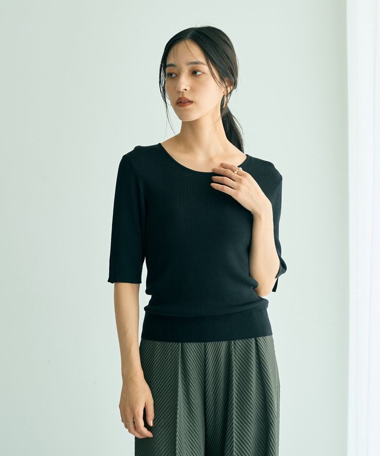 YECCA VECCA「5分袖リブニット」|ニット・セーター|
