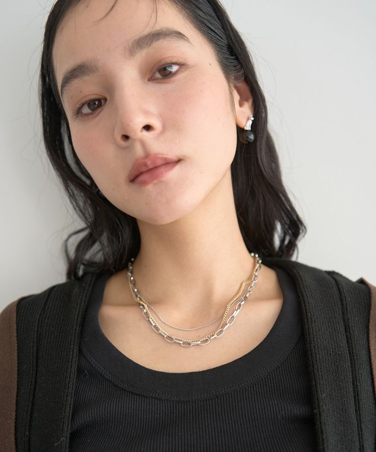 YECCA VECCA「3連チェーンMIXネックレス」|ネックレス|Mix