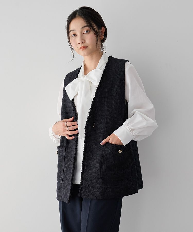 YECCA VECCA「ツイードジレ」|ベスト・ジレ|Navy