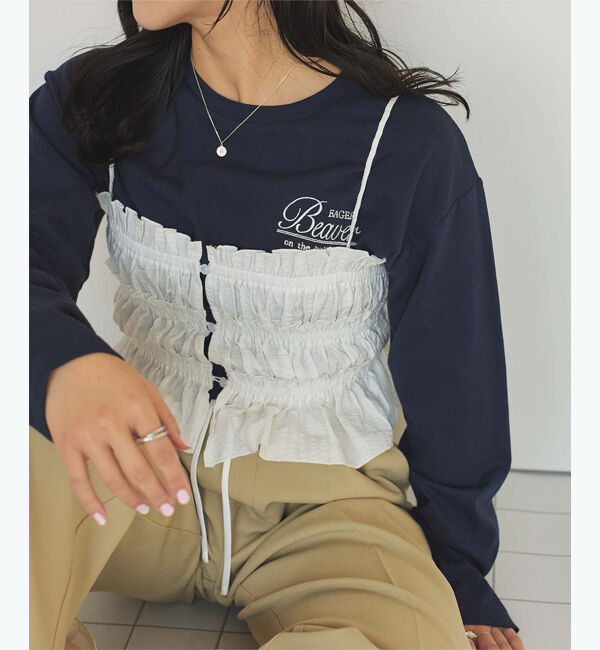 titivate「ロングスリーブ刺繍ロゴTシャツ」|Tシャツ・カットソー|ﾈｲﾋﾞｰ/ｵﾌﾎﾜｲﾄ1