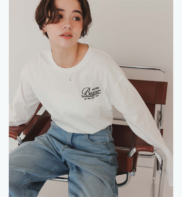 titivate「ロングスリーブ刺繍ロゴTシャツ」|Tシャツ・カットソー|ｵﾌﾎﾜｲﾄ/ﾌﾞﾗｯｸ1