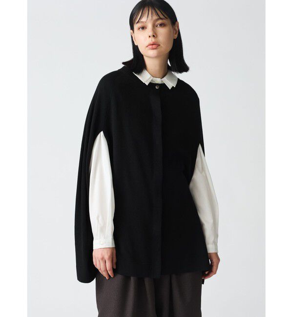 mizuiro ind「mizuiro ind ハイゲージケープチュニックカーディガン」|カーディガン|ブラック