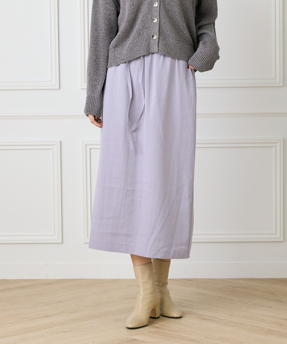 Le Souk「《大きいサイズ》細タイベルト付きAラインスカート」|タイト|パープル2