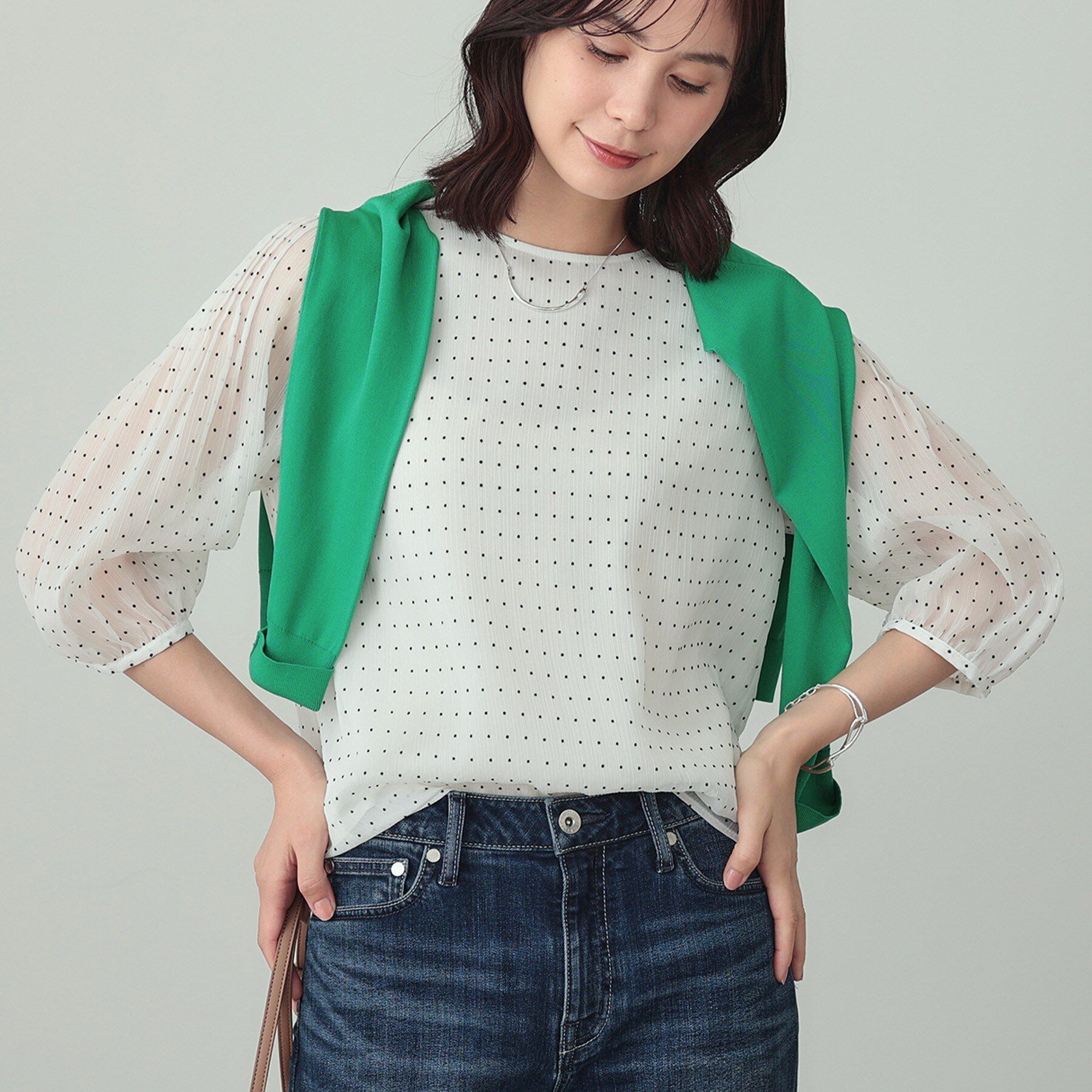 INDIVI「フロッキードットブラウス」|シャツ・ブラウス|ホワイト(101)