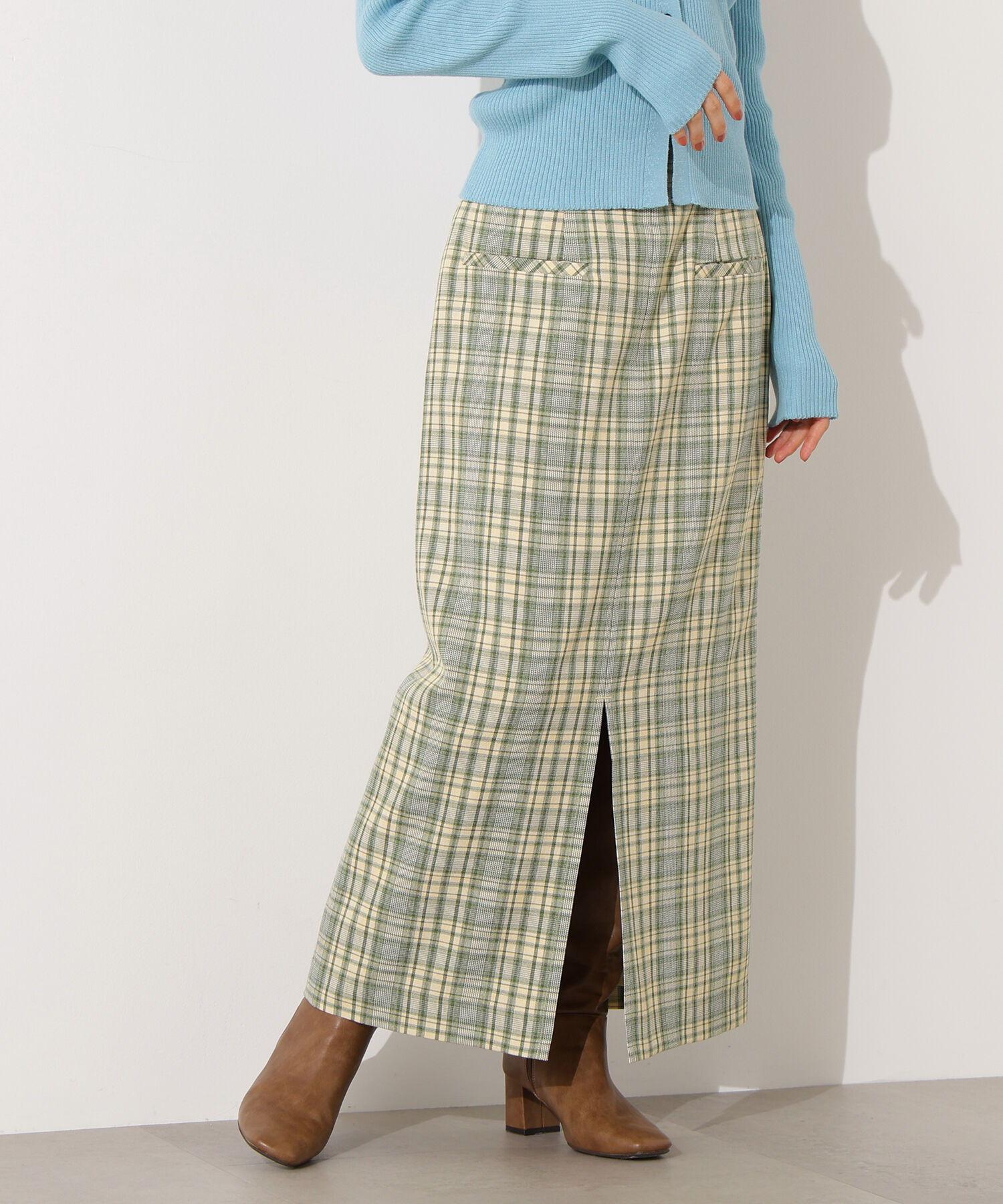  「ﾊｲｳｴｽﾄﾁｪｯｸﾅﾛｰｽｶｰﾄ《ﾌﾞﾗｳﾝ系:LUMINE･LUCUA･official s」|スカート|グリーン系2