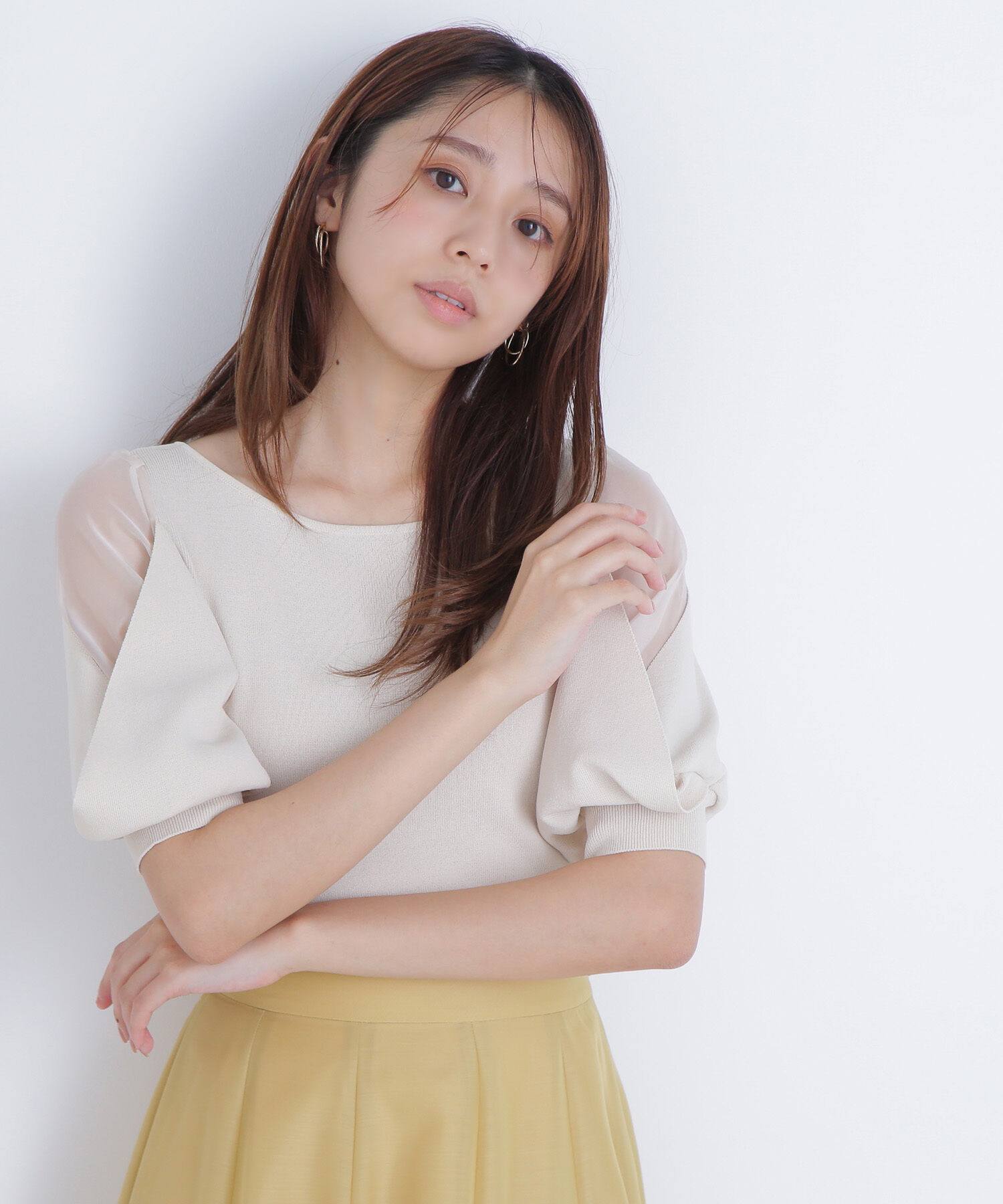  「シアーレイヤースリーブニット」|ニット・セーター|エクリュ1