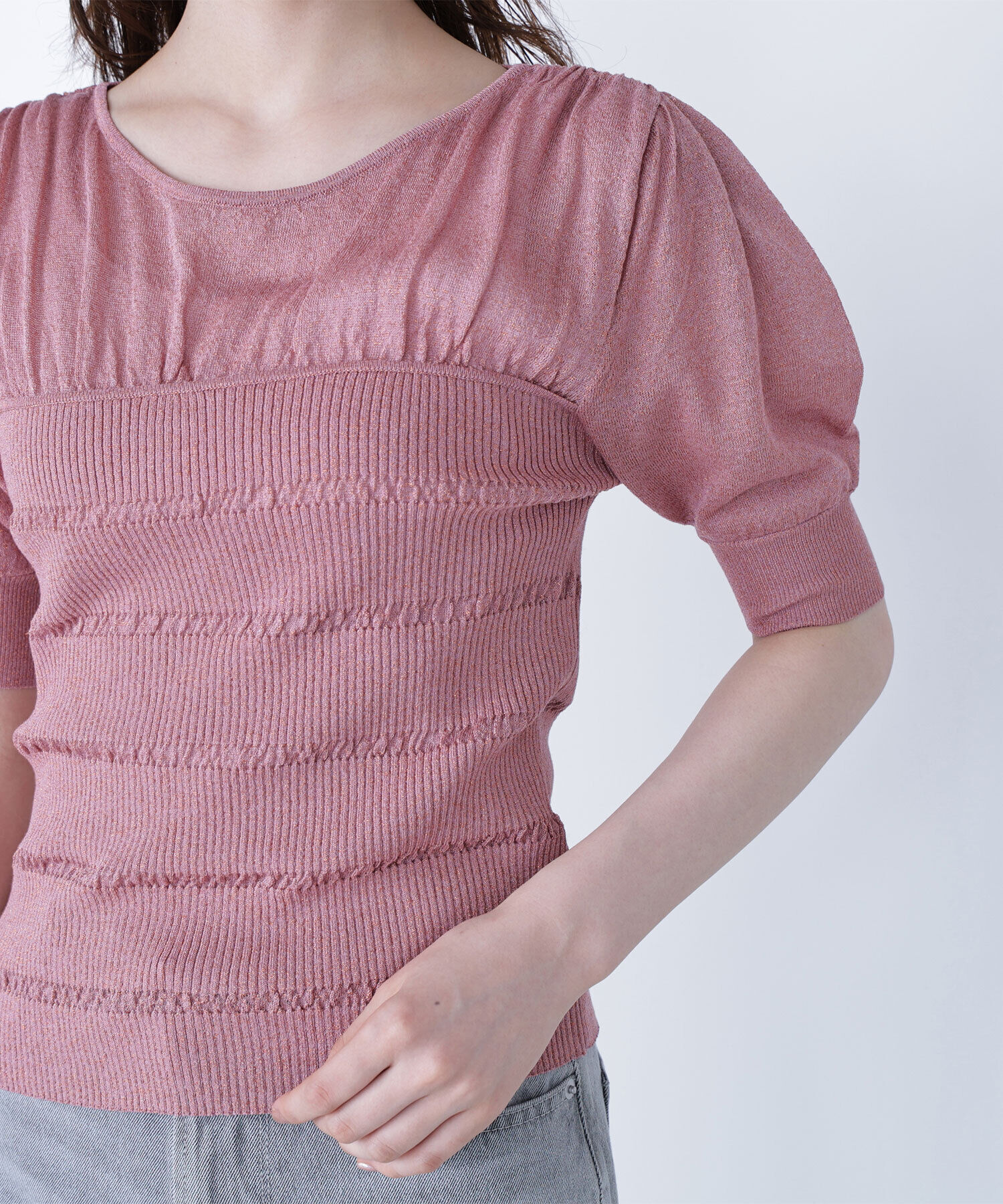  「切替ラメリブニット」|ニット・セーター|