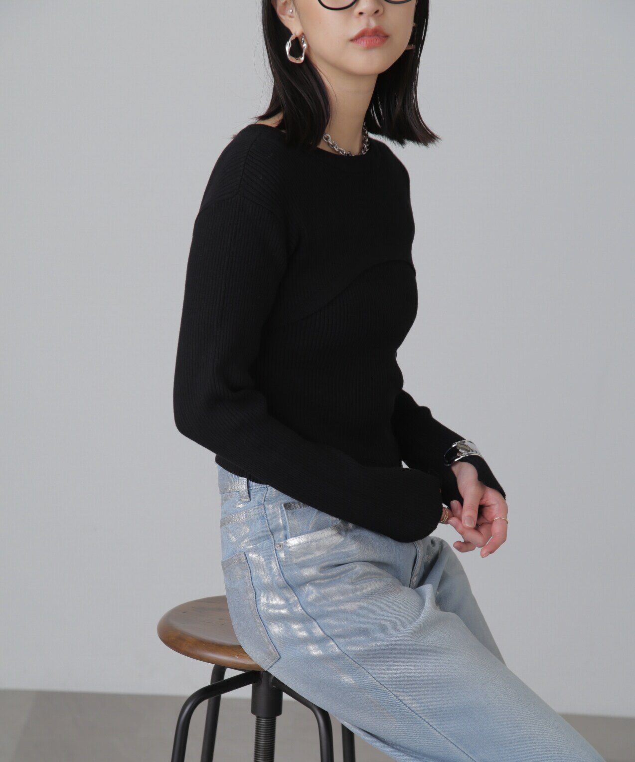  「ショート丈リブニット&times;タンクトップセット」|ニット・セーター|