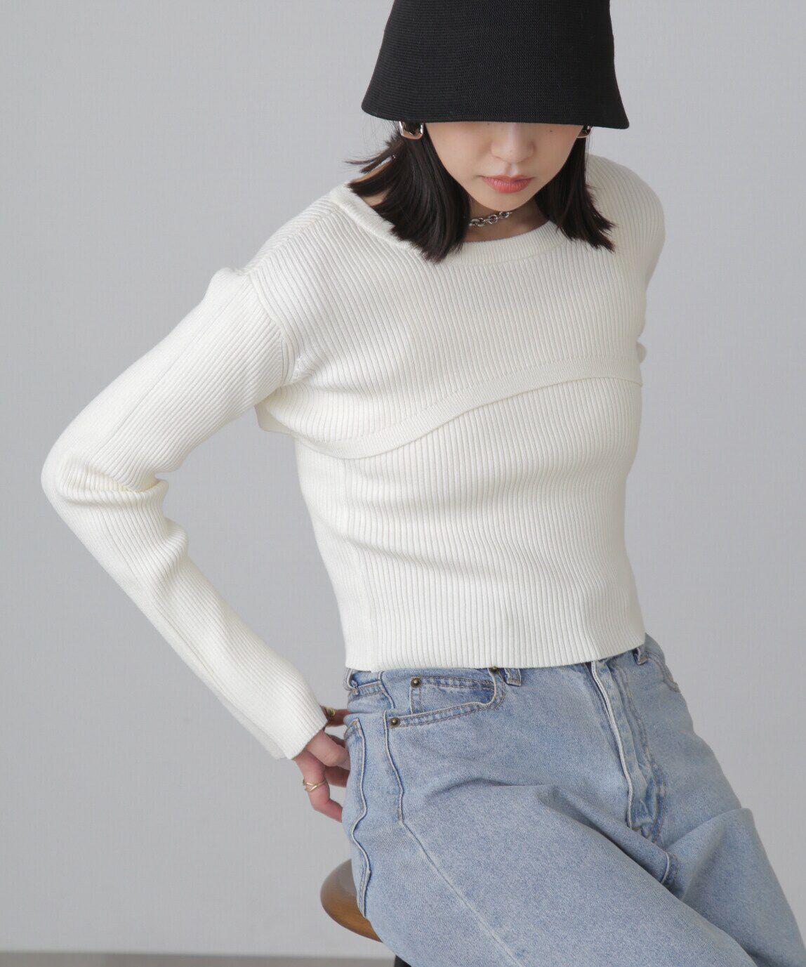  「ショート丈リブニット&times;タンクトップセット」|ニット・セーター|オフ