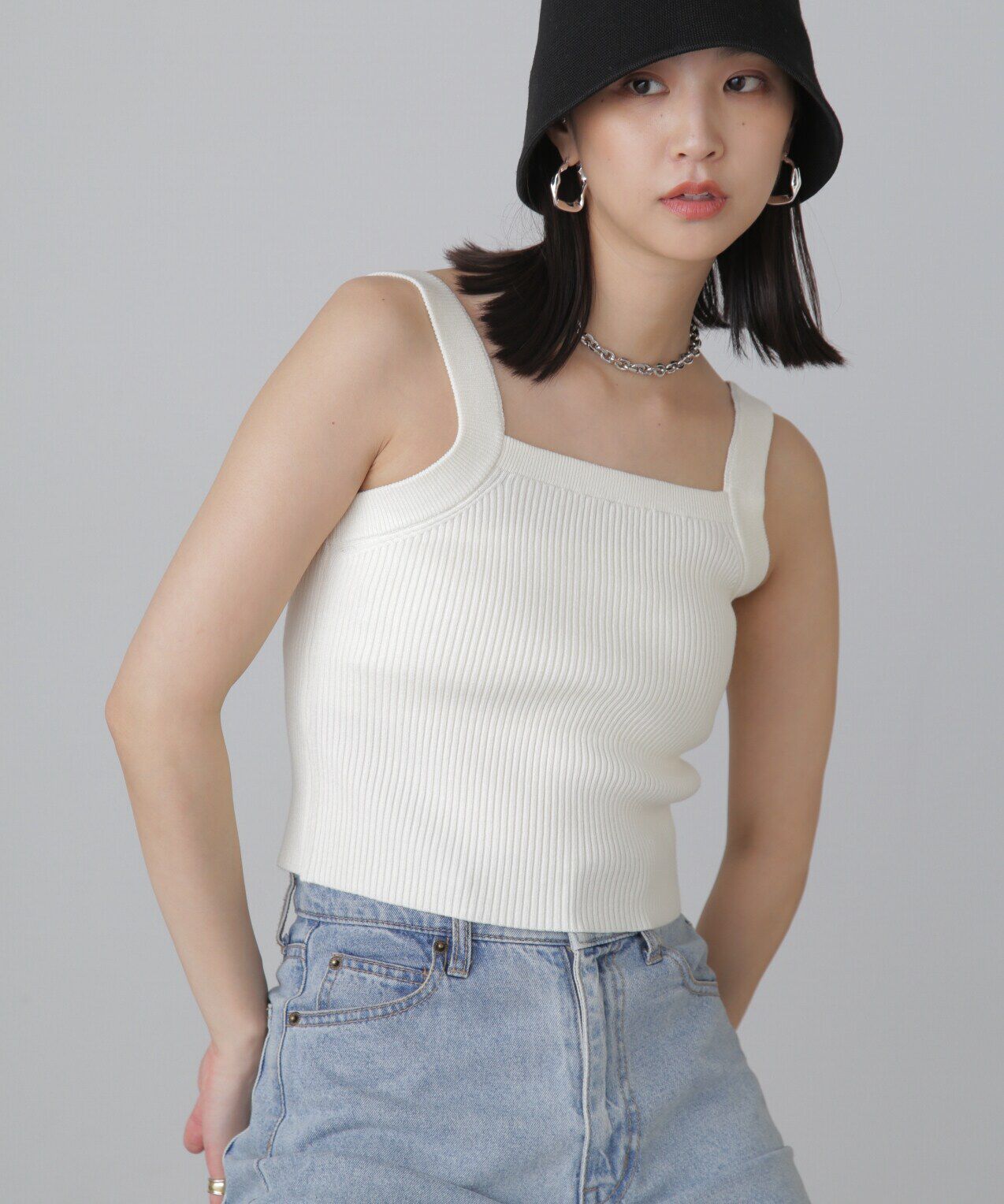  「ショート丈リブニット&times;タンクトップセット」|ニット・セーター|