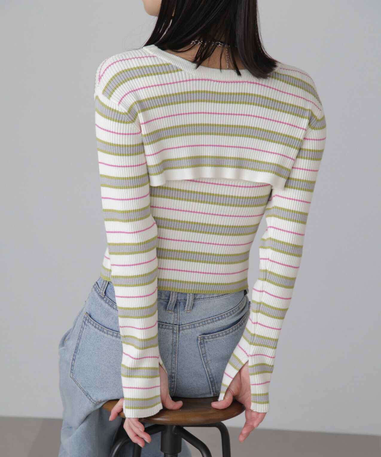  「ショート丈リブニット&times;タンクトップセット」|ニット・セーター|