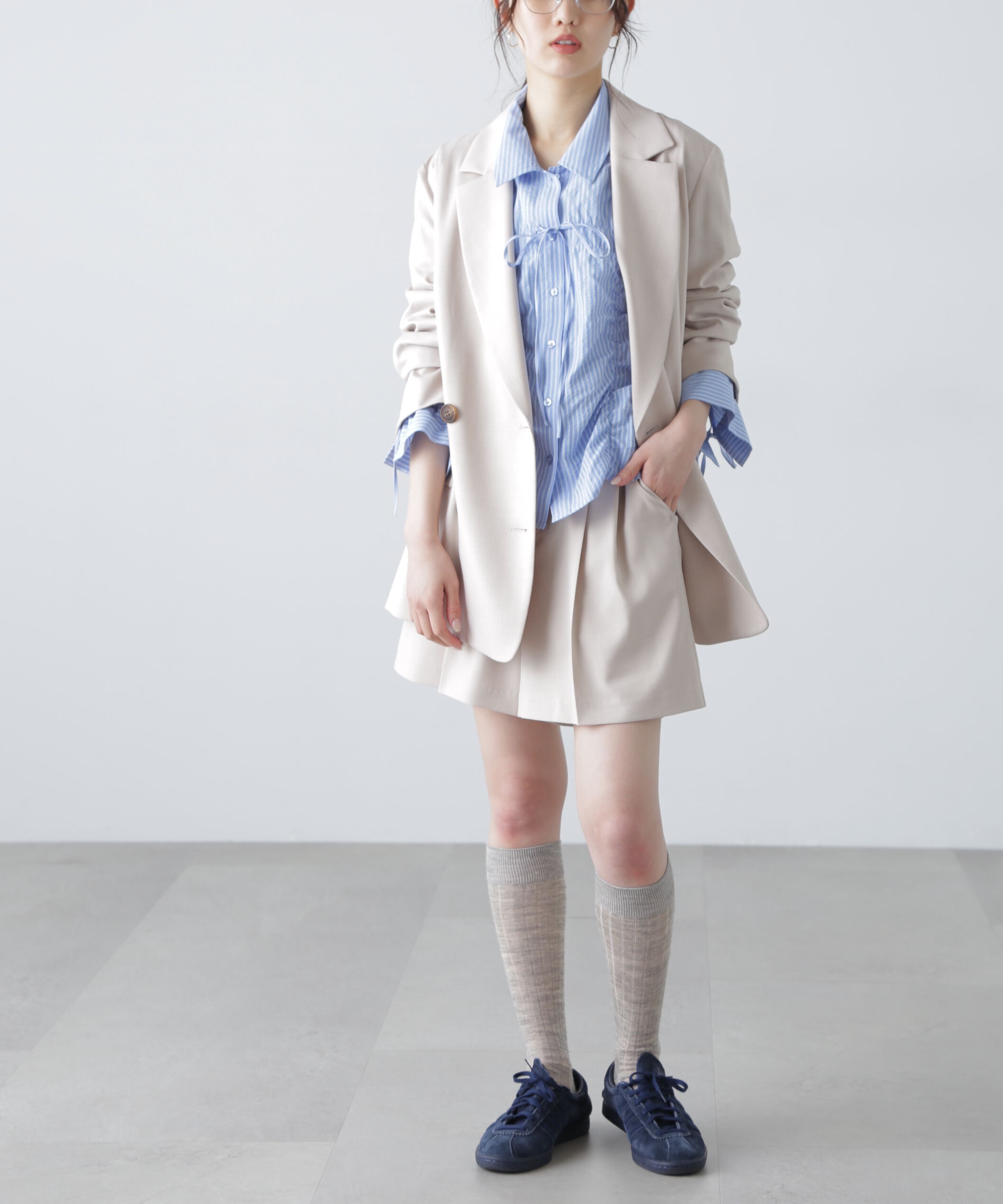  「梳毛調合繊ベルト付きタックショートパンツ」|その他|