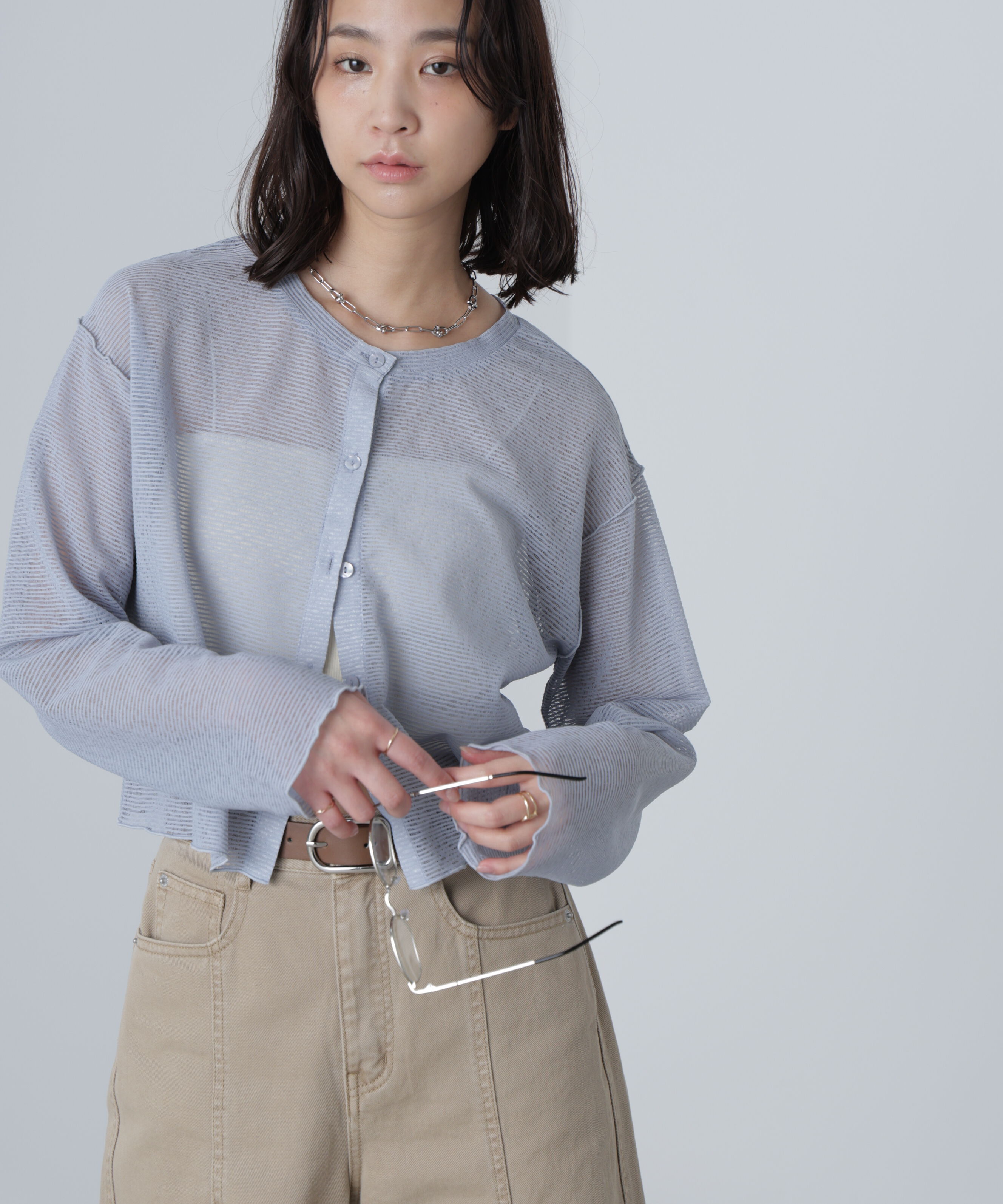  「前後２ＷＡＹシアーカットソーカーディガン」|Tシャツ・カットソー|ライトブルー