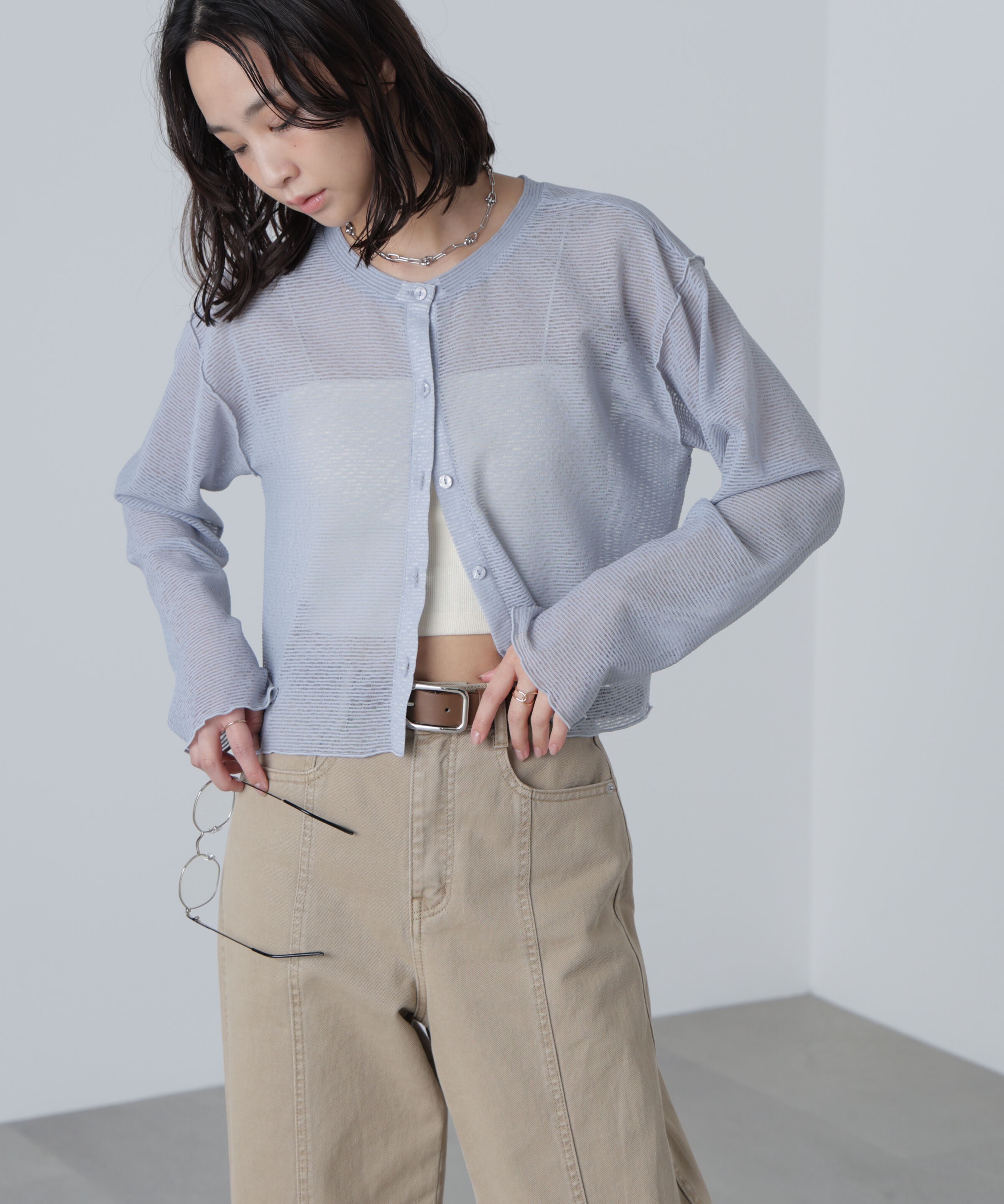  「前後２ＷＡＹシアーカットソーカーディガン」|Tシャツ・カットソー|