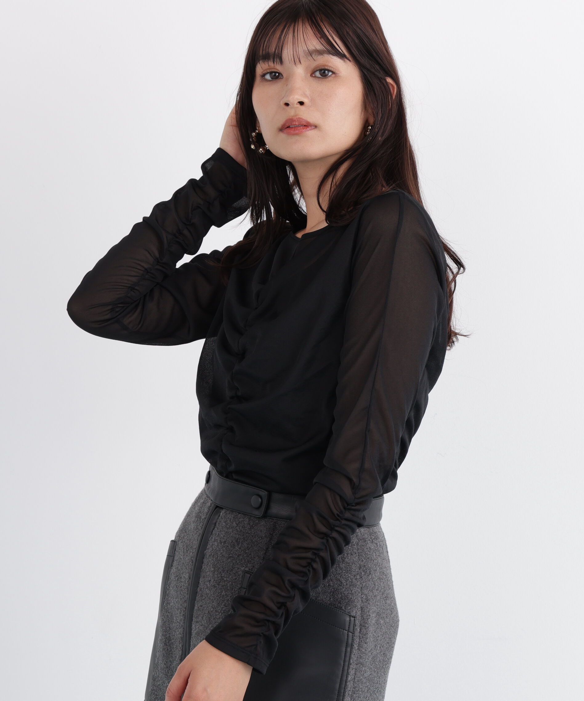  「◆シアーギャザーカットソー」|Tシャツ・カットソー|