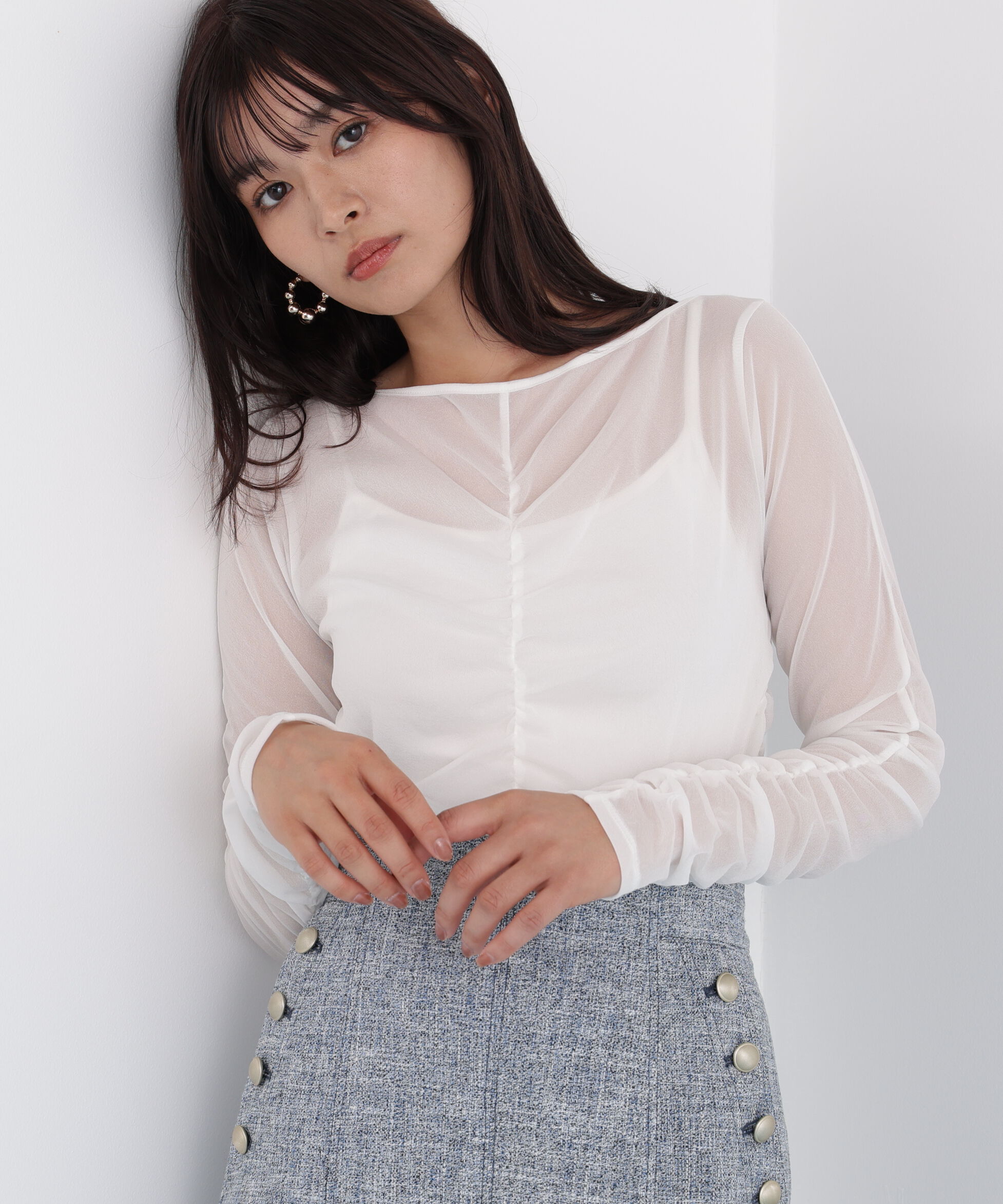  「◆シアーギャザーカットソー」|Tシャツ・カットソー|ホワイト