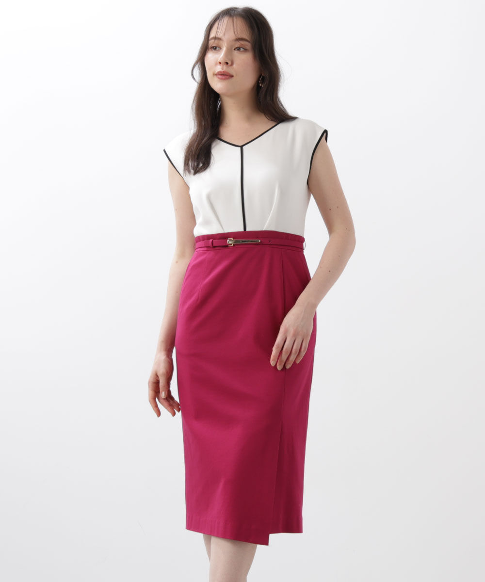  「◆バイカラーコンビワンピース」|ワンピース|マゼンタ1