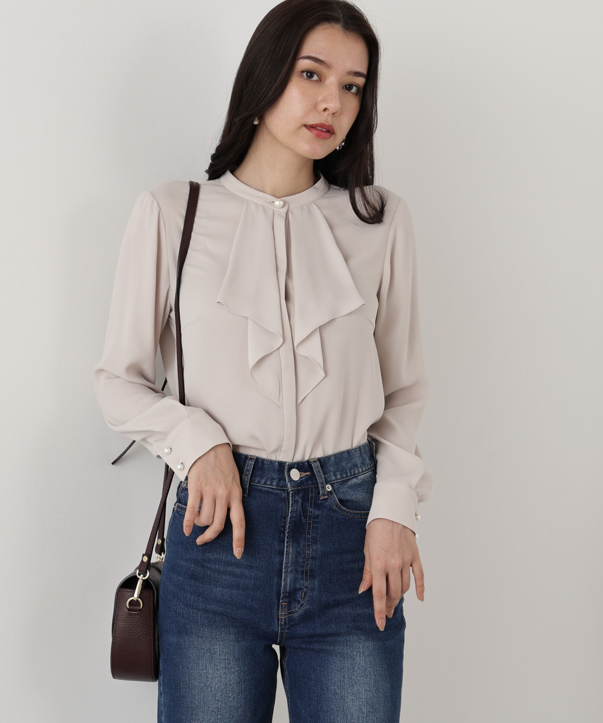  「◆フロントラッフルパール釦ブラウス」|シャツ・ブラウス|