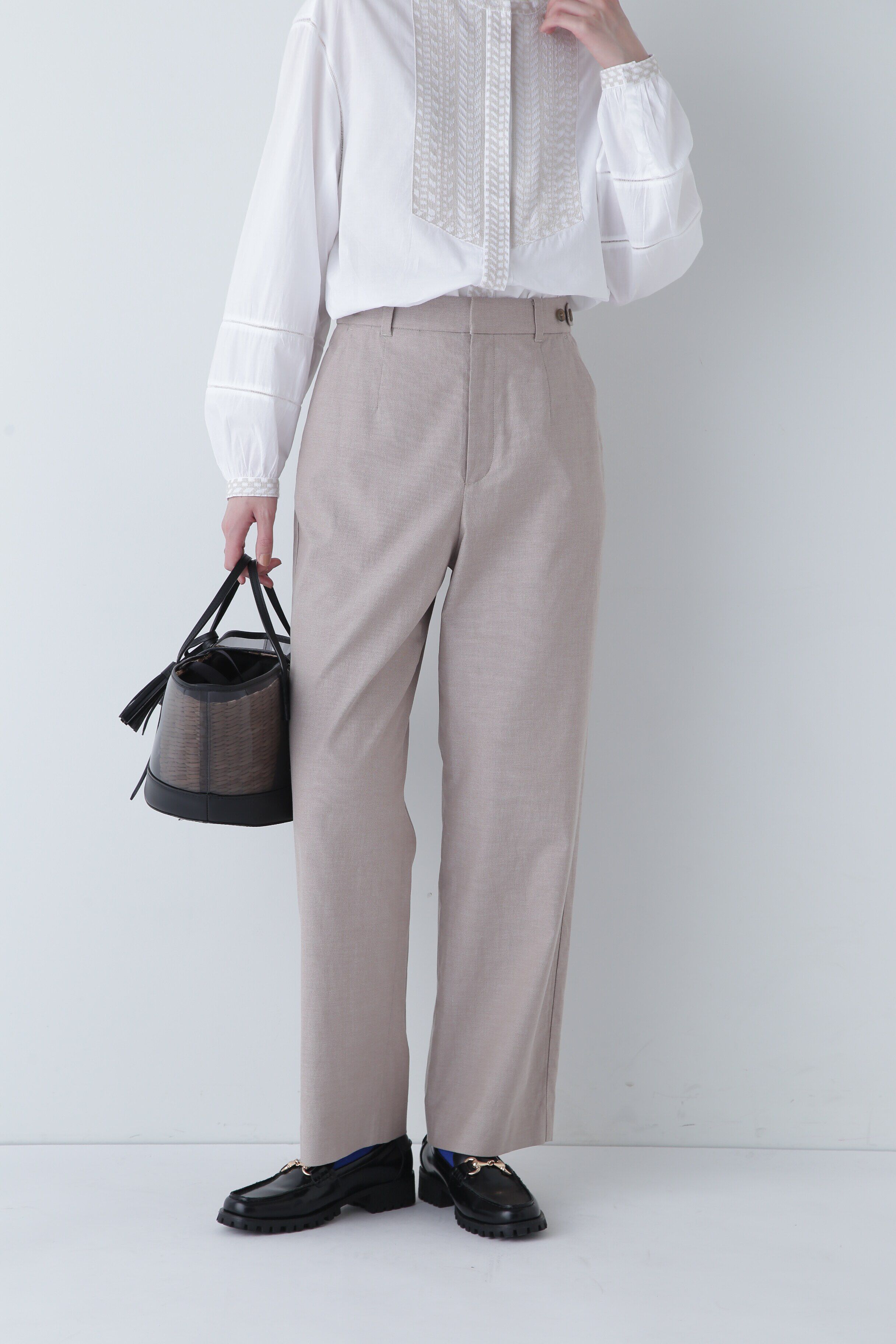  「◆先染めドビーストレッチパンツ」|その他|ベージュ